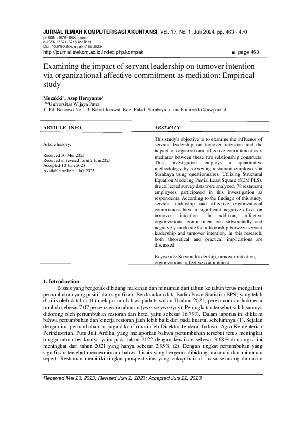 (PDF) Examining the impact of servant leadership on turnover intention ...