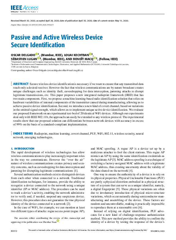 (PDF) Passive and Active Wireless Device Secure Identification