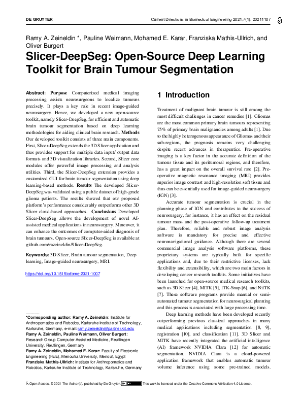 (PDF) Slicer-DeepSeg: Open-Source Deep Learning Toolkit for Brain ...