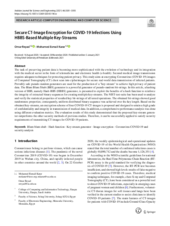 (PDF) Secure CT-Image Encryption for COVID-19 Infections Using HBBS ...