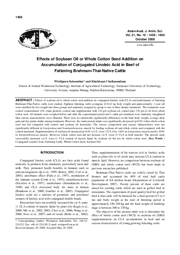 (PDF) Effects of Soybean Oil or Whole Cotton Seed Addition on ...