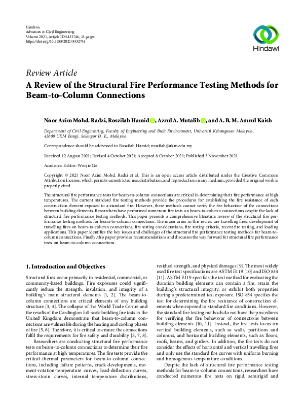 (PDF) A Review of the Structural Fire Performance Testing Methods for ...