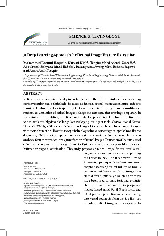 (PDF) A Deep Learning Approach for Retinal Image Feature Extraction
