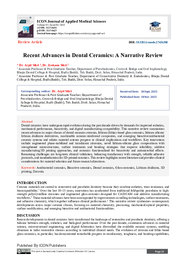 (PDF) Recent Advances in Dental Ceramics: A Narrative Review