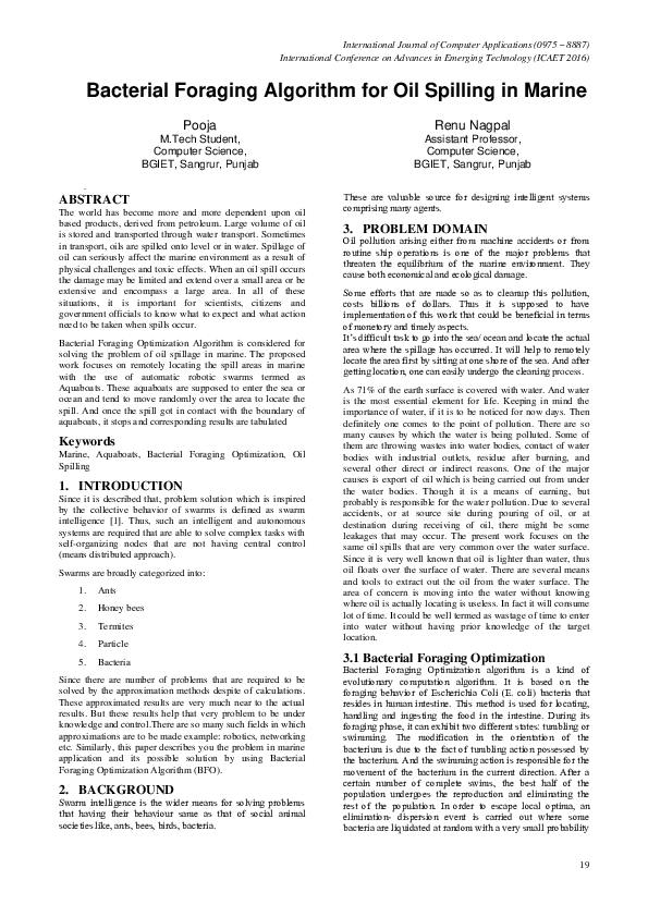(PDF) Bacterial Foraging Algorithm for Oil Spilling in Marine