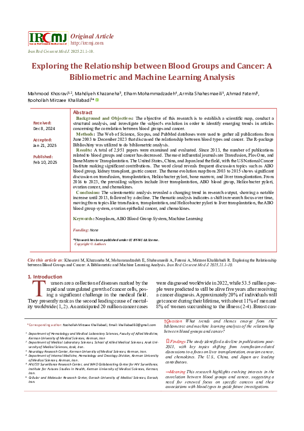 (PDF) Exploring the Relationship between Blood Groups and Cancer: A ...