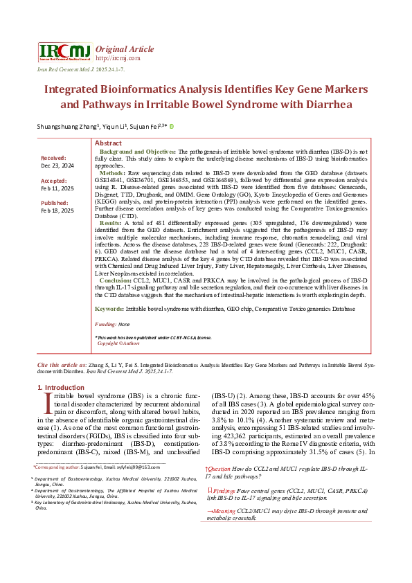 (PDF) Integrated Bioinformatics Analysis Identifies Key Gene Markers ...