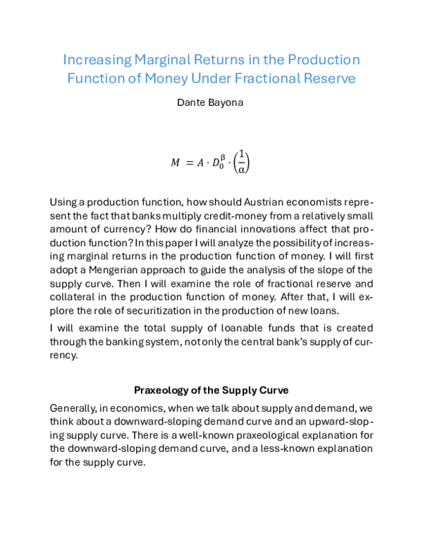 (PDF) Increasing Marginal Returns in the Production Function of Money ...