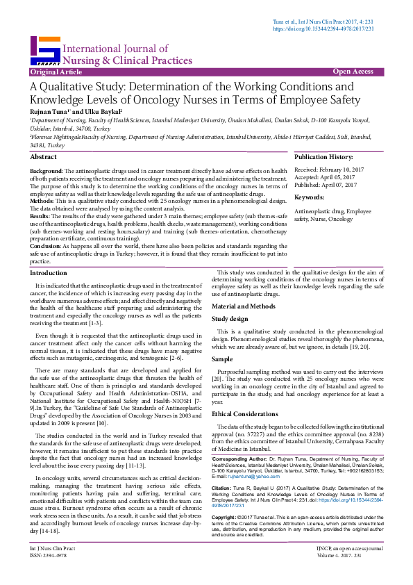 (PDF) A Qualitative Study: Determination of the Working Conditions and ...
