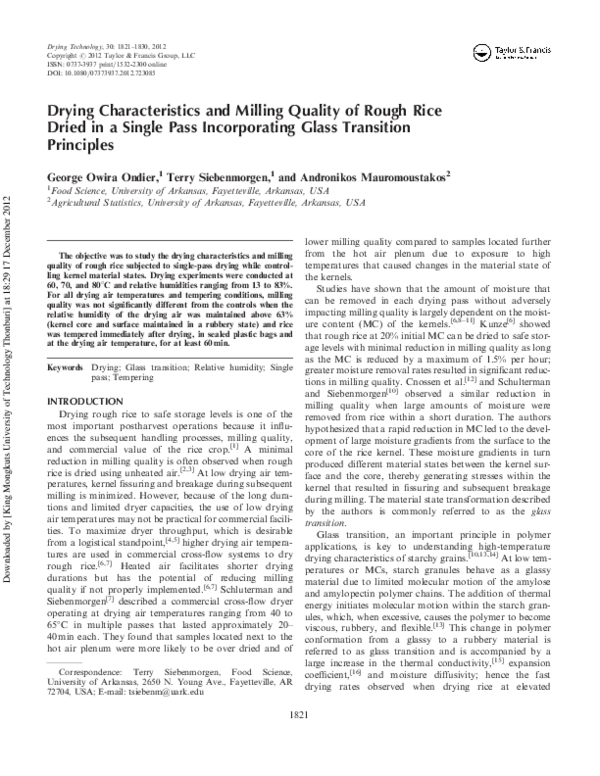 (PDF) Drying Characteristics and Milling Quality of Rough Rice Dried in ...