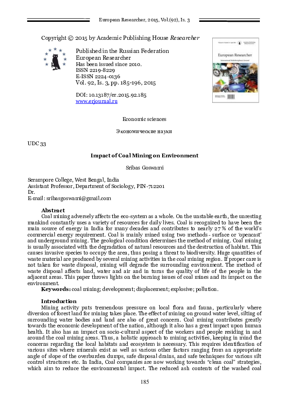 (PDF) Impact of Coal Mining on Environment