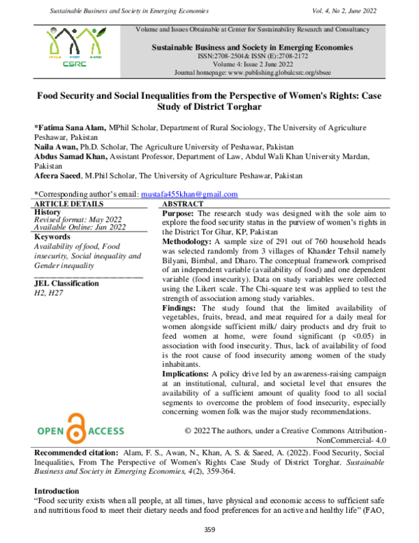 (PDF) Food Security and Social Inequalities from the Perspective of ...