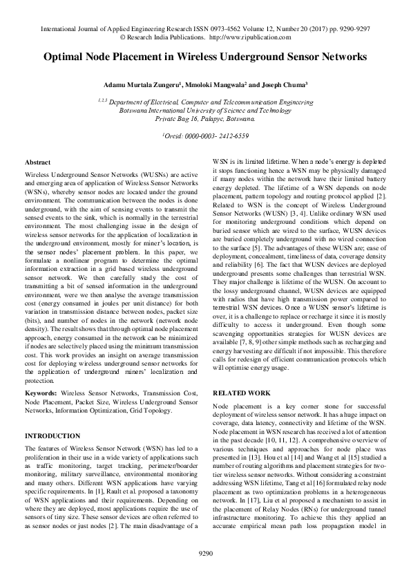 (PDF) Optimal node placement in wireless underground sensor networks