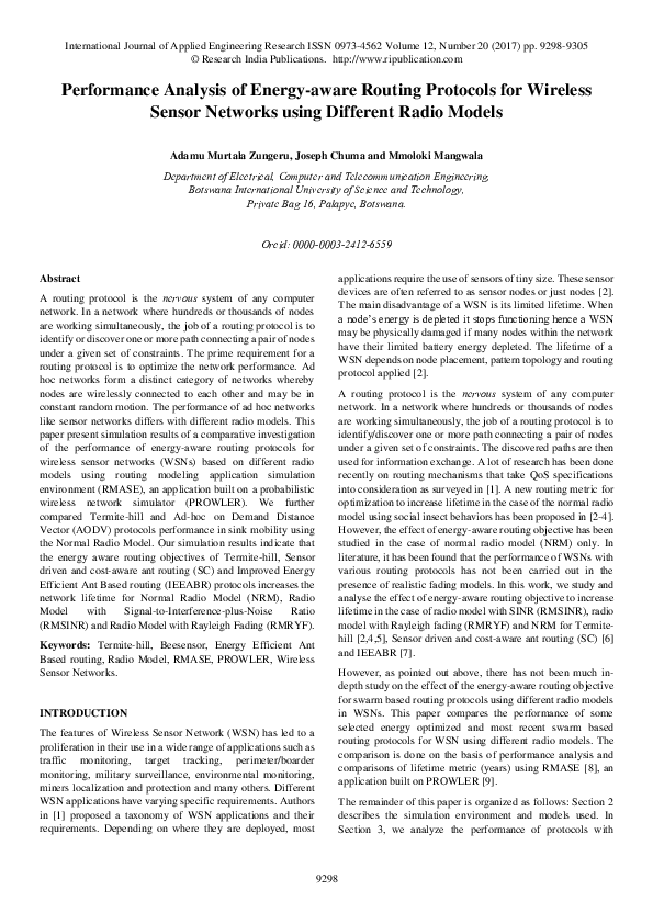(PDF) Performance analysis of energy-aware routing protocols for ...