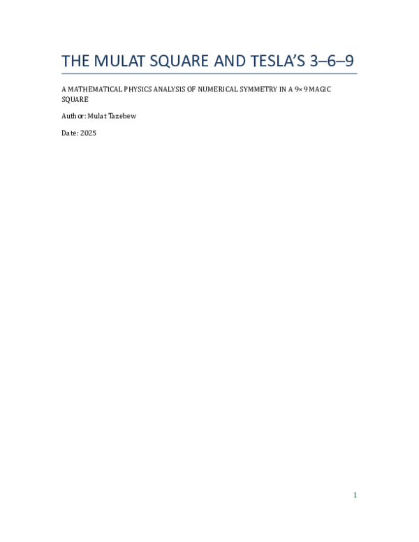 (PDF) Mulat's magic Square and Teslas 369