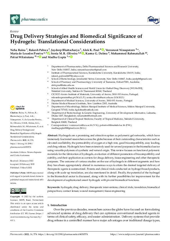 (PDF) Drug Delivery Strategies and Biomedical Significance of Hydrogels ...