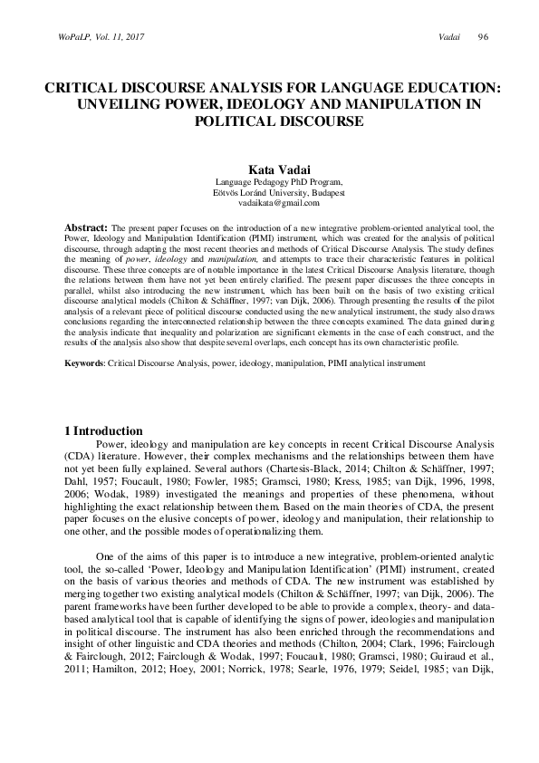 (PDF) Critical discourse analysis for language education: Unveiling ...