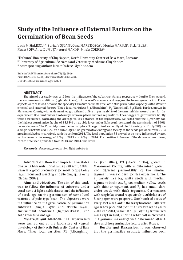 (PDF) Study of the Influence of External Factors on the Germination of ...