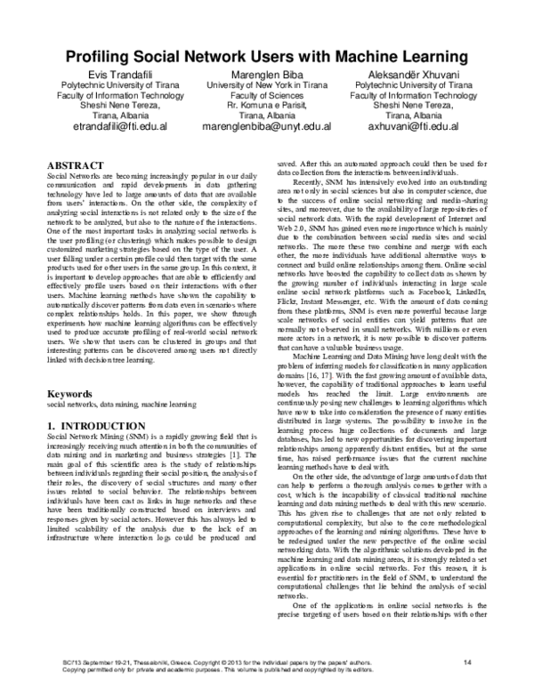 (PDF) Profiling Social Network Users With Machine Learning