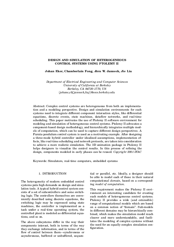 (PDF) Design and Simulation of Heterogeneous Control Systems using ...