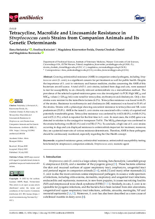(PDF) Tetracycline, Macrolide and Lincosamide Resistance in ...