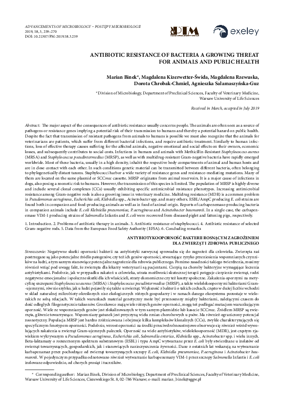 (PDF) Antibiotic Resistance Of Bacteria A Growing Threat For Animals ...