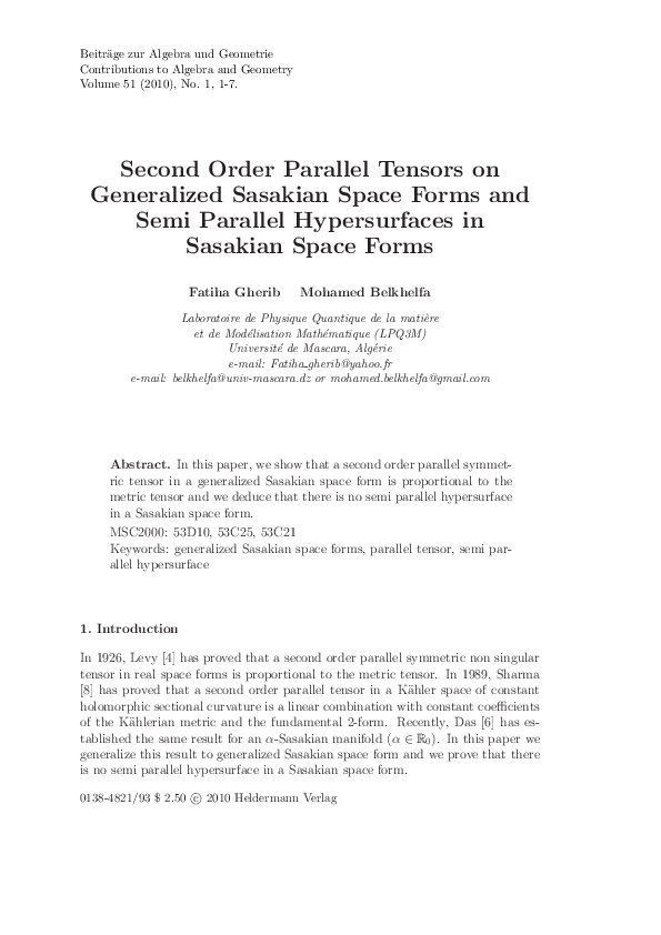 (PDF) Second order parallel tensors on generalized Sasakian space forms ...