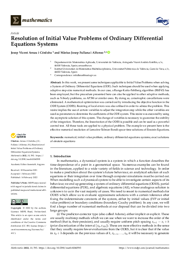 (PDF) Resolution of Initial Value Problems of Ordinary Differential ...