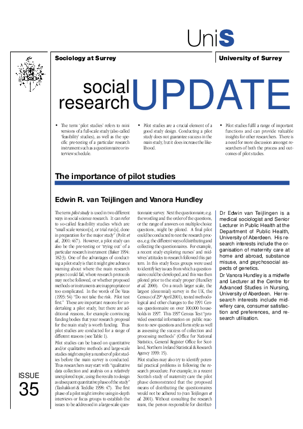 (PDF) The Importance of Pilot Studies