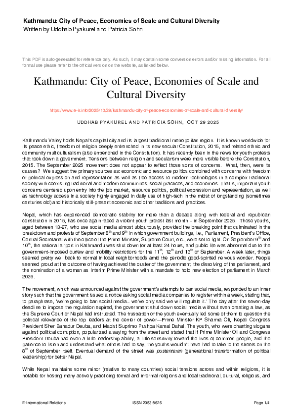 (PDF) Kathmandu: City of Peace, Economies of Scale and Cultural ...