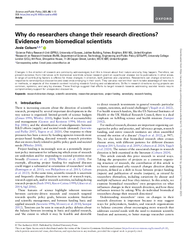 (PDF) Why do researchers change their research directions? Evidence ...