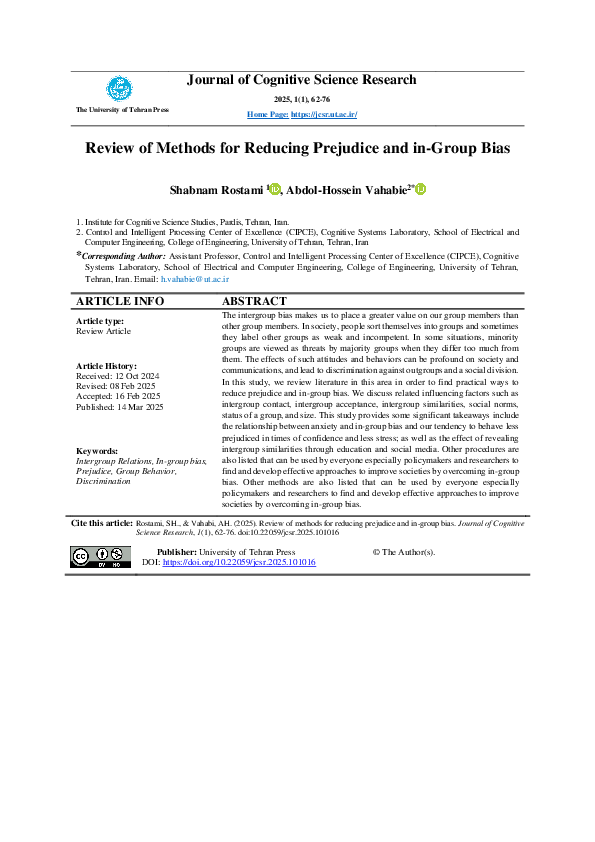 (PDF) Review of Methods for Reducing Prejudice and in-Group Bias