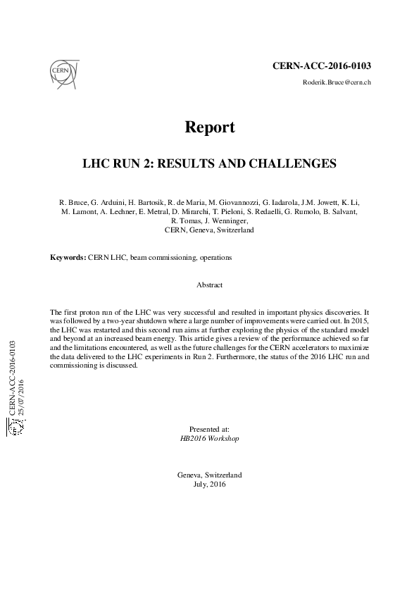 (PDF) Report LHC RUN 2 : RESULTS AND CHALLENGES