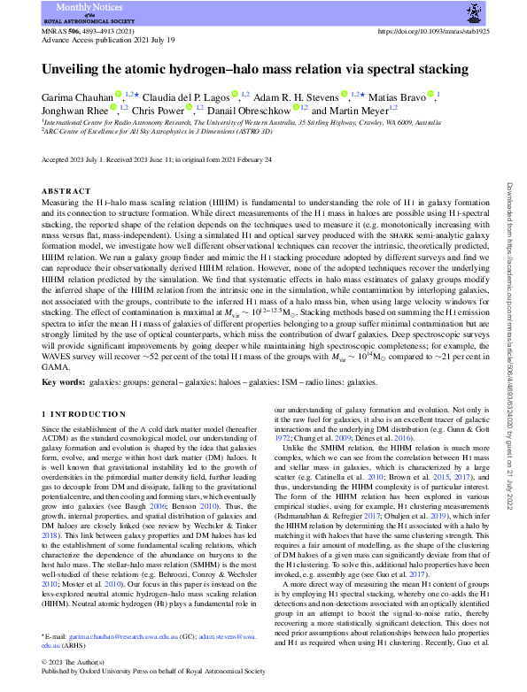 (PDF) Unveiling the atomic hydrogen–halo mass relation via spectral ...