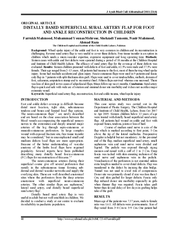 (PDF) Distally based superficial sural artery flap for foot and ankle ...
