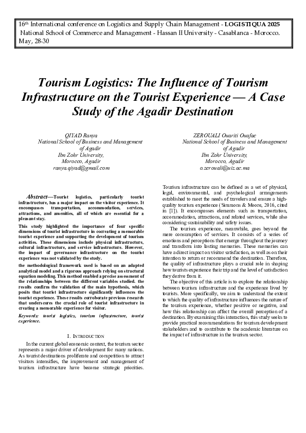 (PDF) Tourism Logistics: The Influence of Tourism Infrastructure on the ...