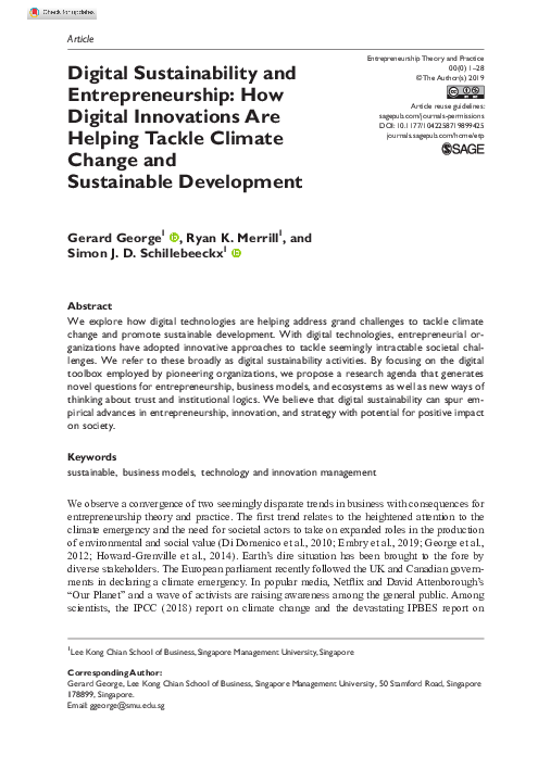 (PDF) Digital Sustainability and Entrepreneurship: How Digital ...