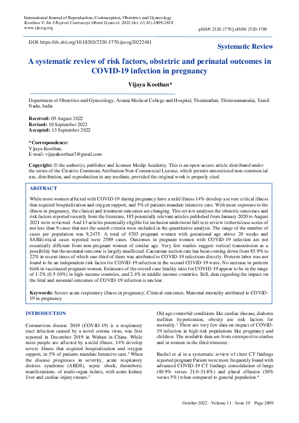 (PDF) A systematic review of risk factors, obstetric and perinatal ...