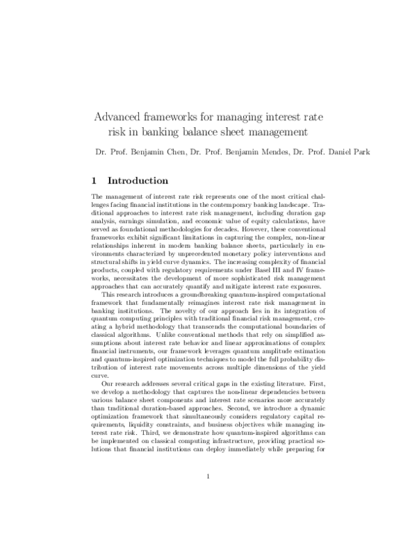 (PDF) Advanced frameworks for managing interest rate risk in banking ...