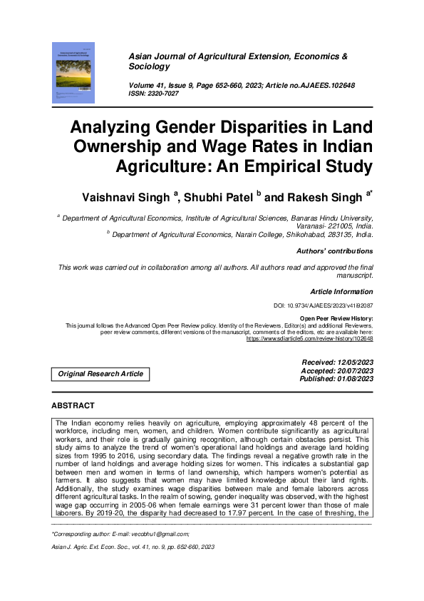 (PDF) Analyzing Gender Disparities in Land Ownership and Wage Rates in ...