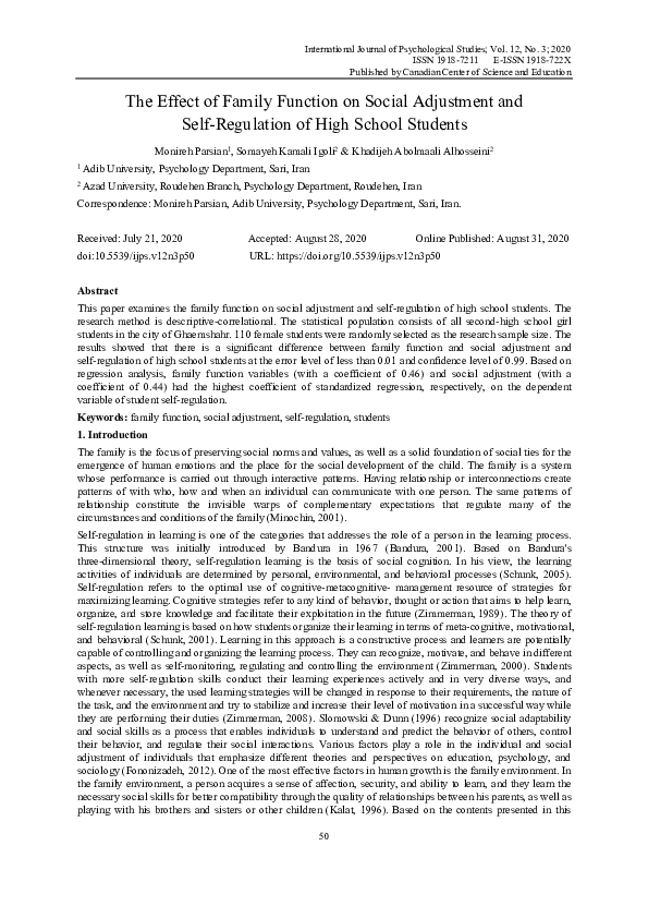 (PDF) The Effect of Family Function on Social Adjustment and Self ...