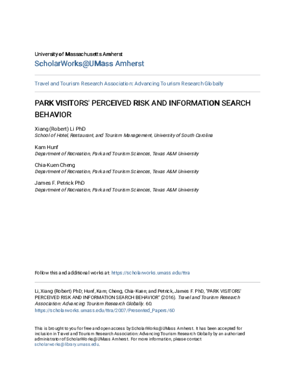 (PDF) Park Visitors' Perceived Risk and Information Search Behavior