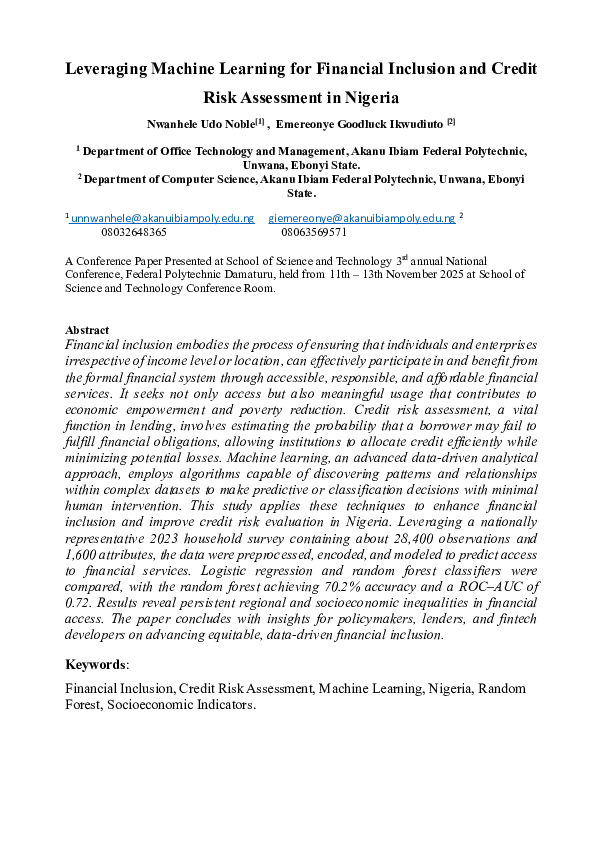 (PDF) Leveraging Machine Learning for Financial Inclusion and Credit ...