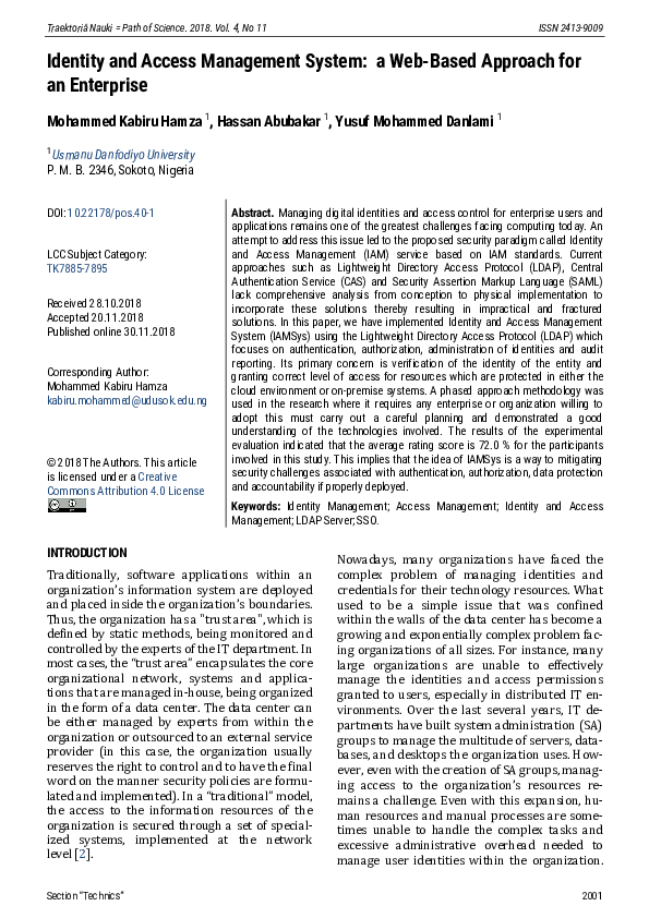 (PDF) Identity and Access Management System: a Web-Based Approach for ...