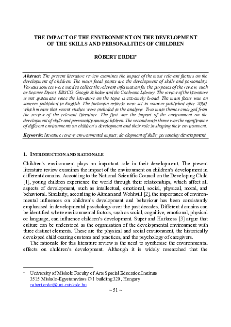 (PDF) THE IMPACT OF THE ENVIRONMENT ON THE DEVELOPMENT OF THE SKILLS ...