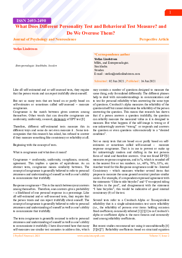(PDF) What Does Different Personality Test and Behavioral Test Measure ...
