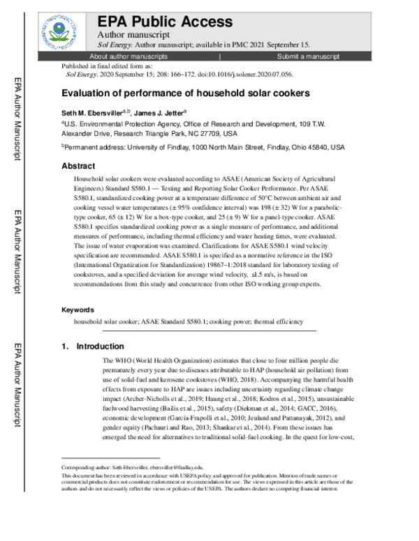 (PDF) Evaluation of performance of household solar cookers