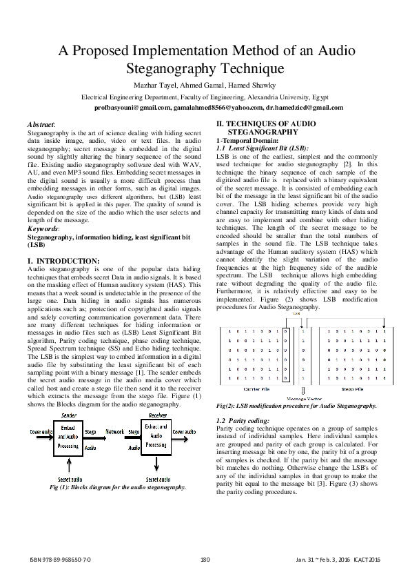(PDF) A proposed implementation method of an audio steganography technique