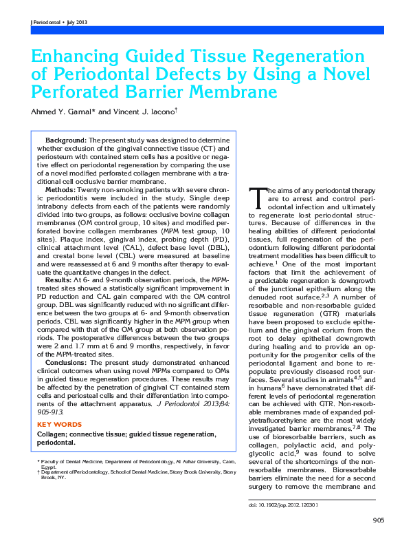 (PDF) Enhancing Guided Tissue Regeneration of Periodontal Defects by ...