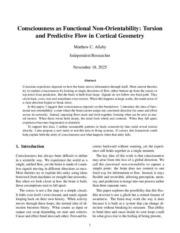 (PDF) Consciousness as Functional Non-Orientability: Torsion and ...